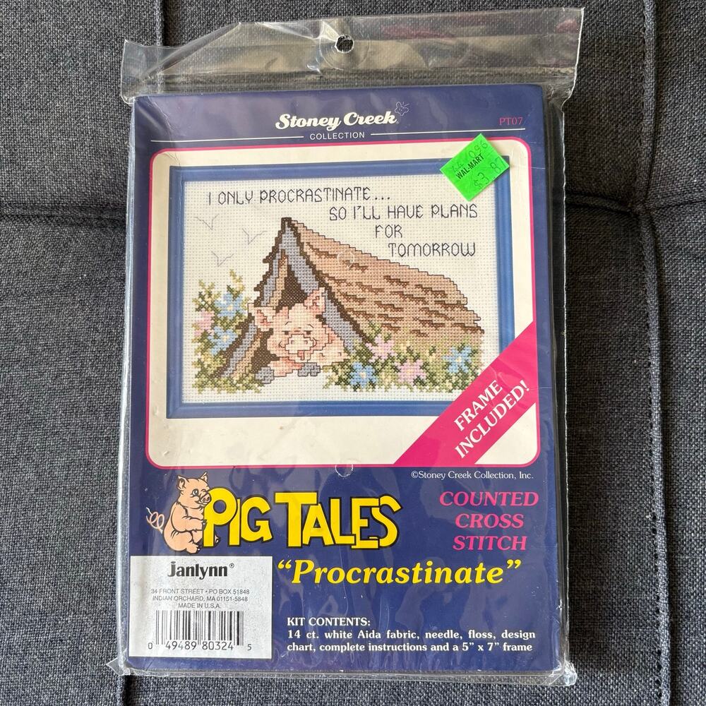 Procrastinate Vintage Counted Cross Stitch Kit by Pig Tales Stoney Creek - 1990s